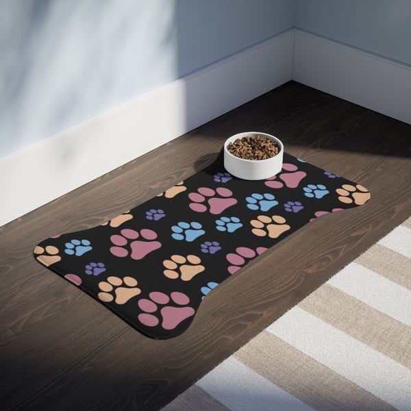 Paw Print Pattern Dog Feeding Mat in Black