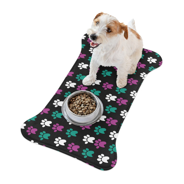 Green, Magenta & White Paw Print Dog Feeding Mat