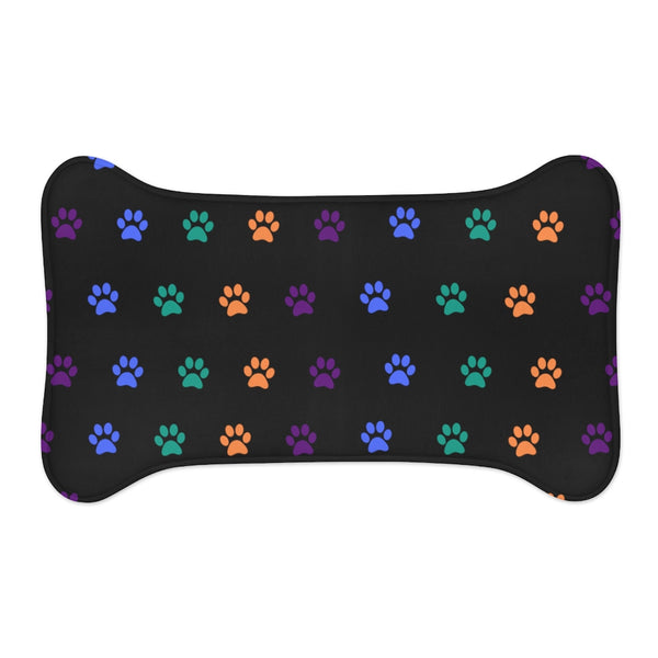 Multi-Color Pawprint Dog Feeding Mat in Black