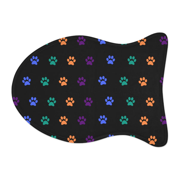 Multi-Color Pawprint Dog Feeding Mat in Black