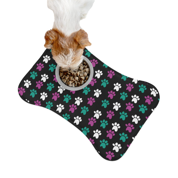 Green, Magenta & White Paw Print Dog Feeding Mat