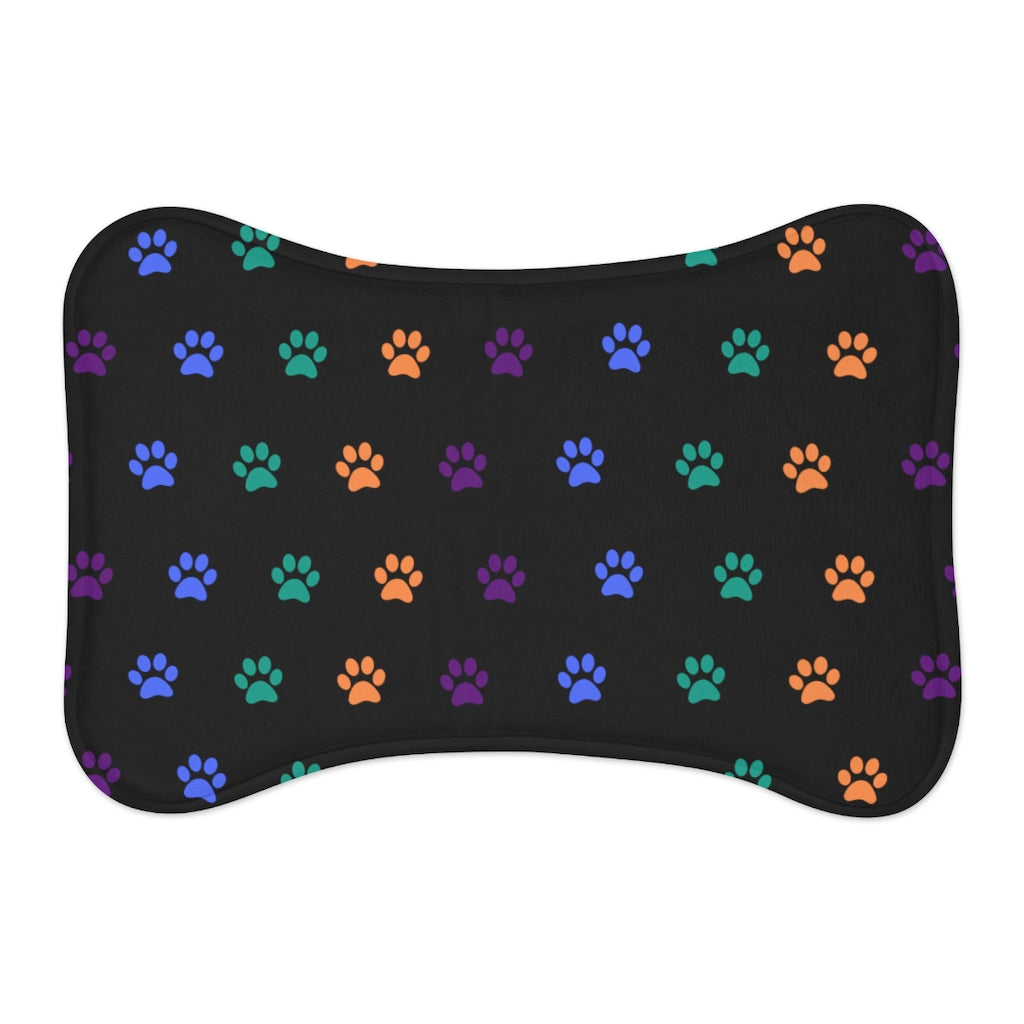 Multi-Color Pawprint Dog Feeding Mat in Black