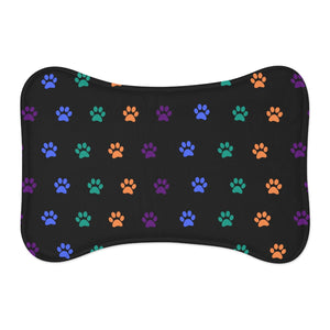 Multi-Color Pawprint Dog Feeding Mat in Black