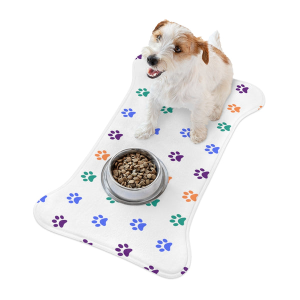 Multi Color Pawprint Dog Feeding Mat in White