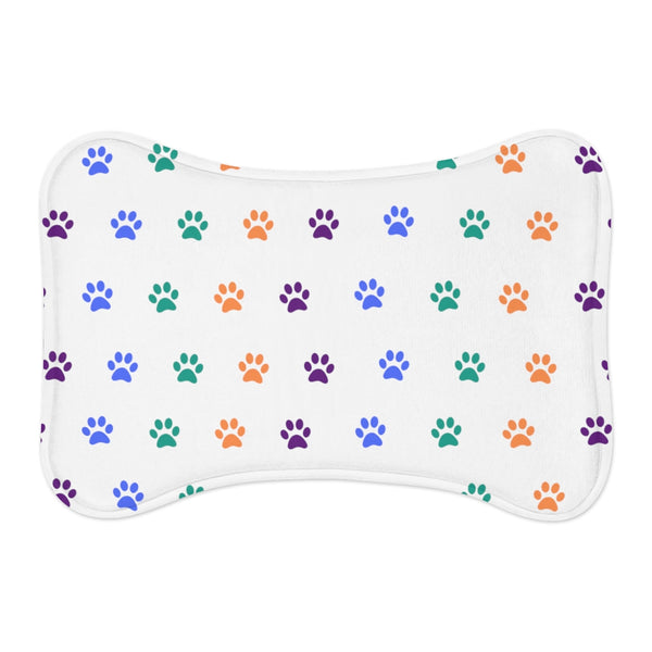 Multi Color Pawprint Dog Feeding Mat in White