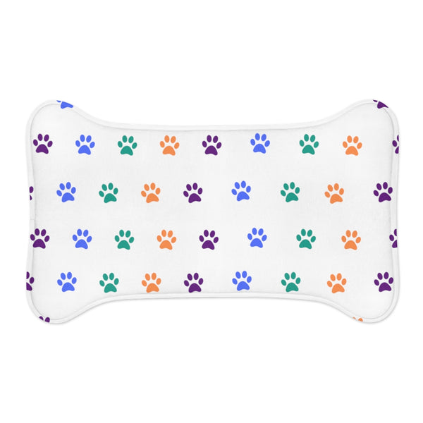 Multi Color Pawprint Dog Feeding Mat in White