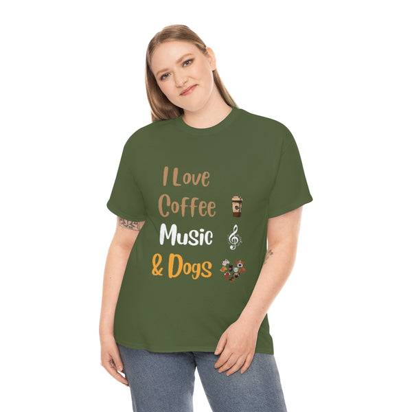 I Love Coffee, Music and Dogs - Unisex T-shirt