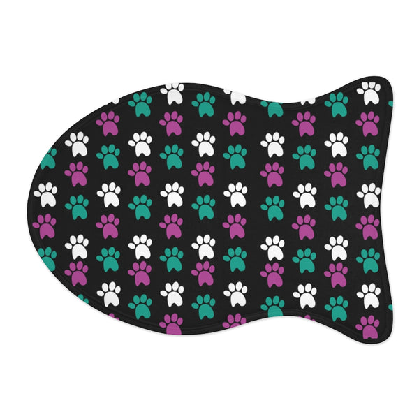 Green, Magenta & White Paw Print Dog Feeding Mat