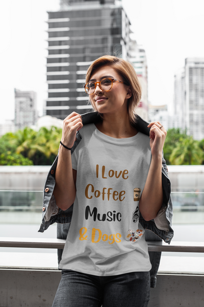 I Love Coffee, Music and Dogs - Unisex T-shirt