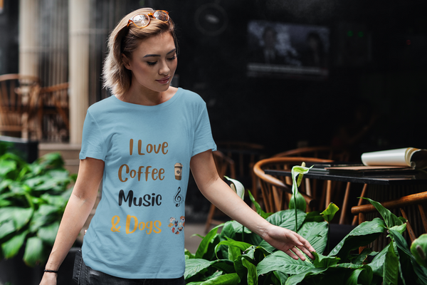 I Love Coffee, Music and Dogs - Unisex T-shirt