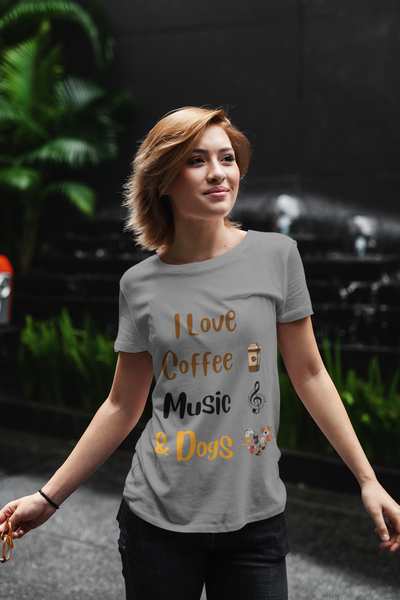 I Love Coffee, Music and Dogs - Unisex T-shirt